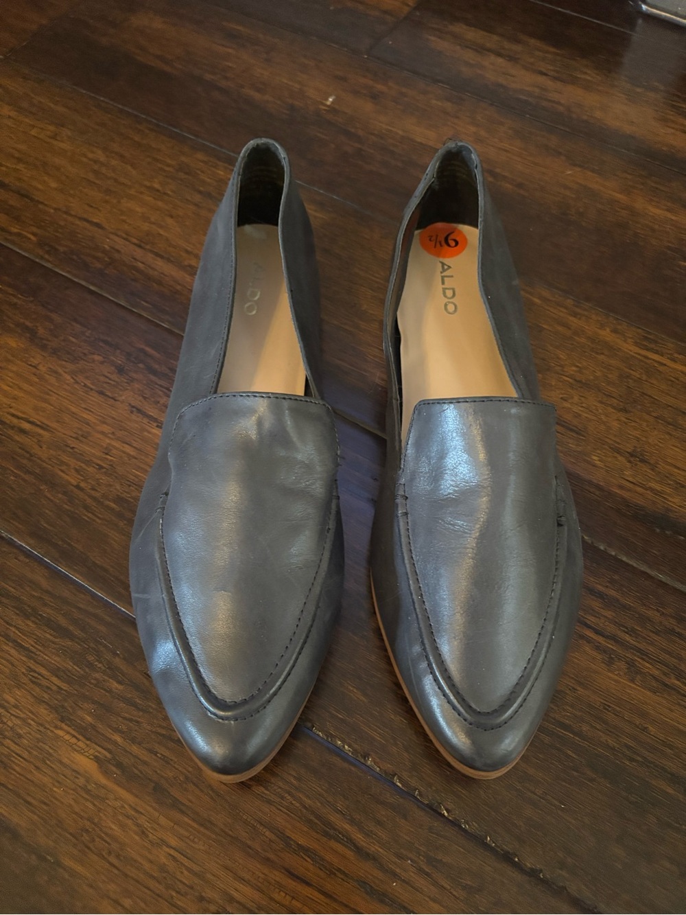 Aldo black leather slip on loafers Size 9 1/2